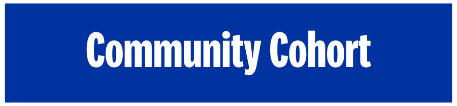 "Community Cohort" in white on a blue background